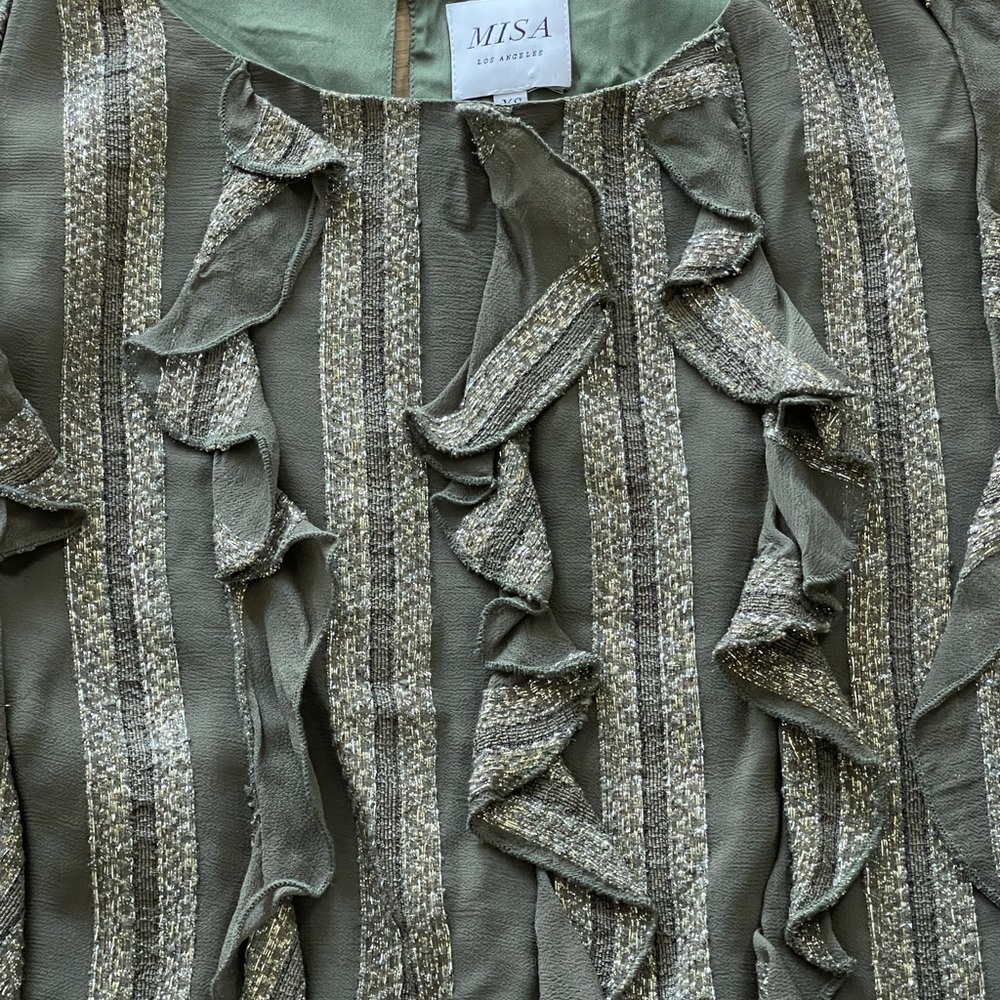 Gorgeous olive green and gold misa evening top’